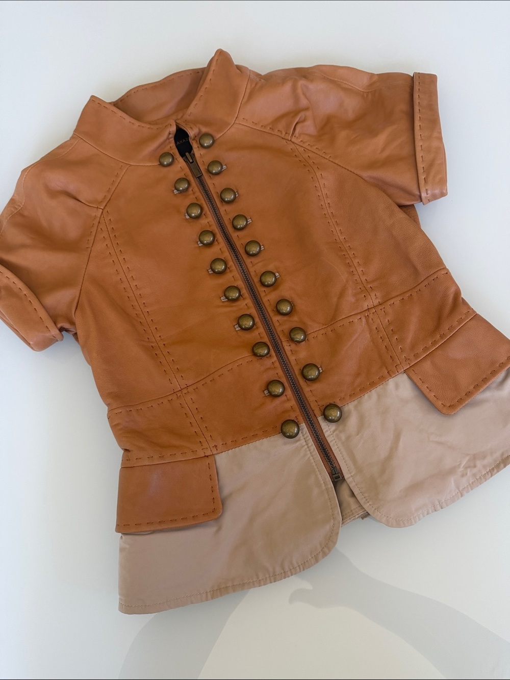 BCBGMaxAzria Tan Leather Military-Style Jacket - XS